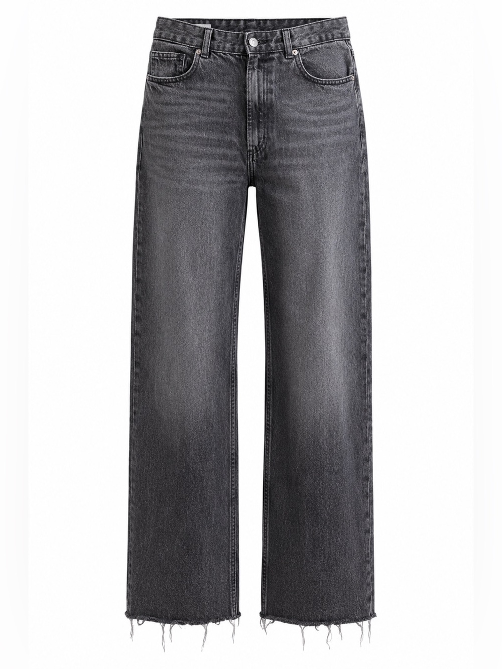 ZARA High Rise Wide Leg Jeans Black Grey Wash Raw Hem Size 8
